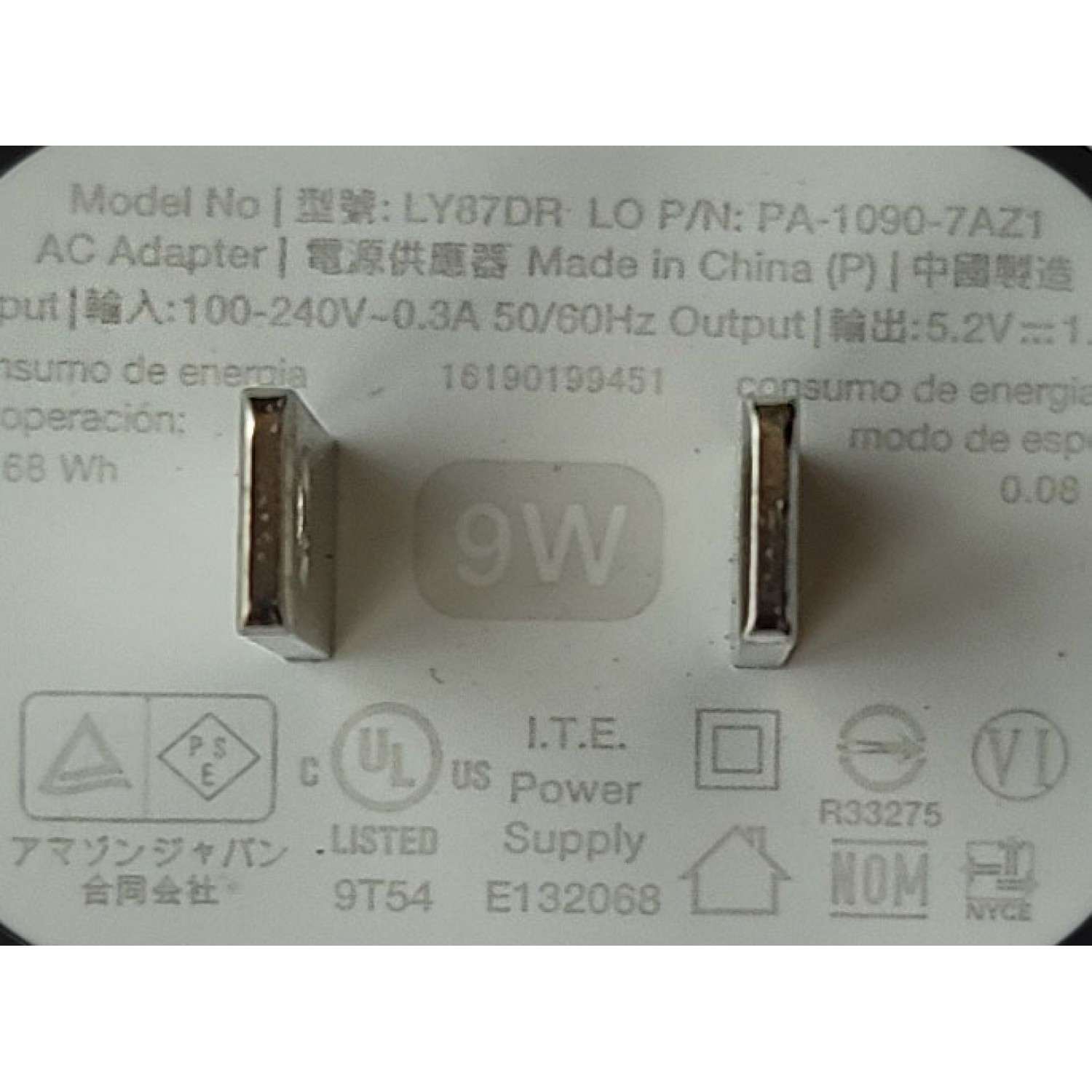 ADAPTADOR AC AMAZON / NUMERO DE PARTE LY87DR / PA-1090-7AZ1 / ENTRADA 100-240V AC / SALIDA: 5.2V DC- 1.8A - Imagen 3